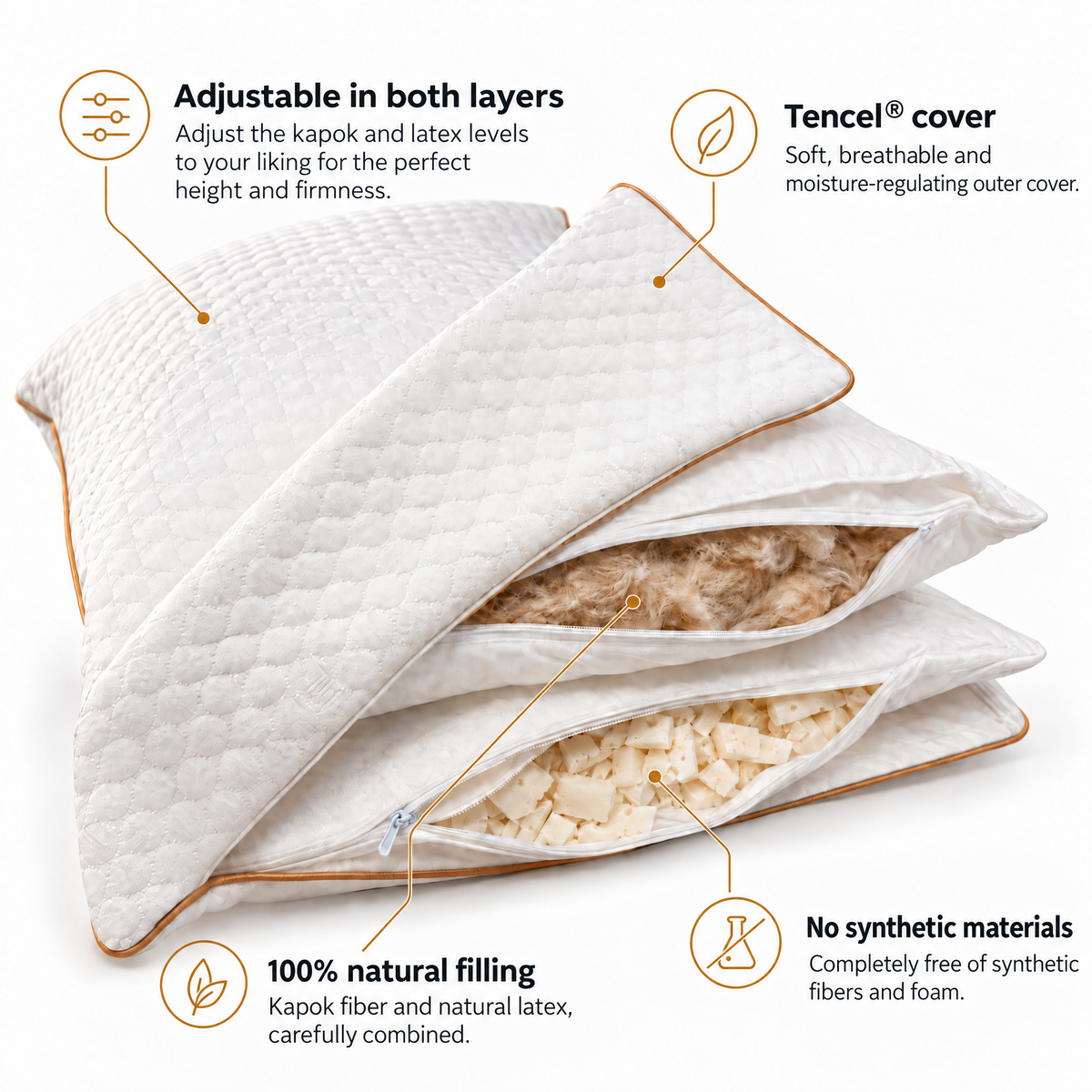 RealPillo® - Verstelbaar Natuurlatex Kussen 50x70cm